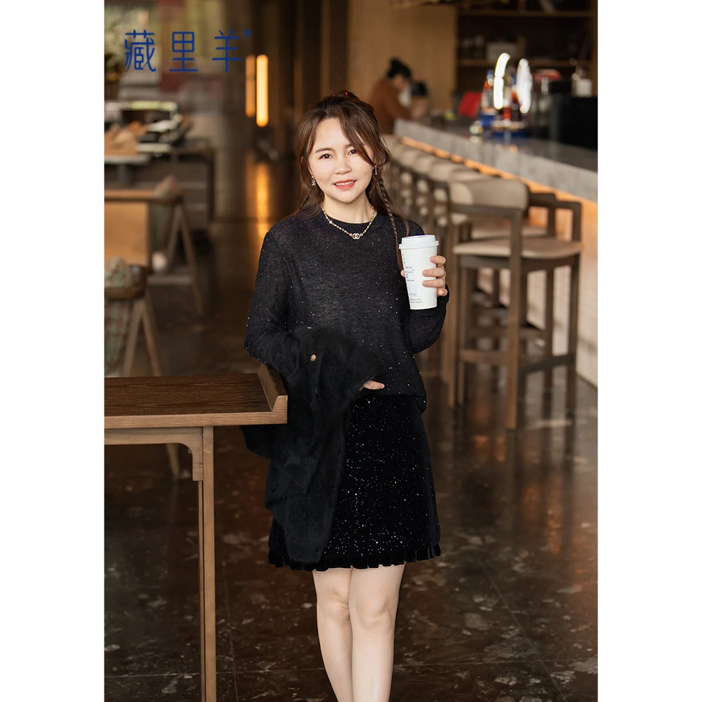 藏里羊 200支高织羊毛超细超薄亮片闪闪打底衫温婉大方衣服WG1675