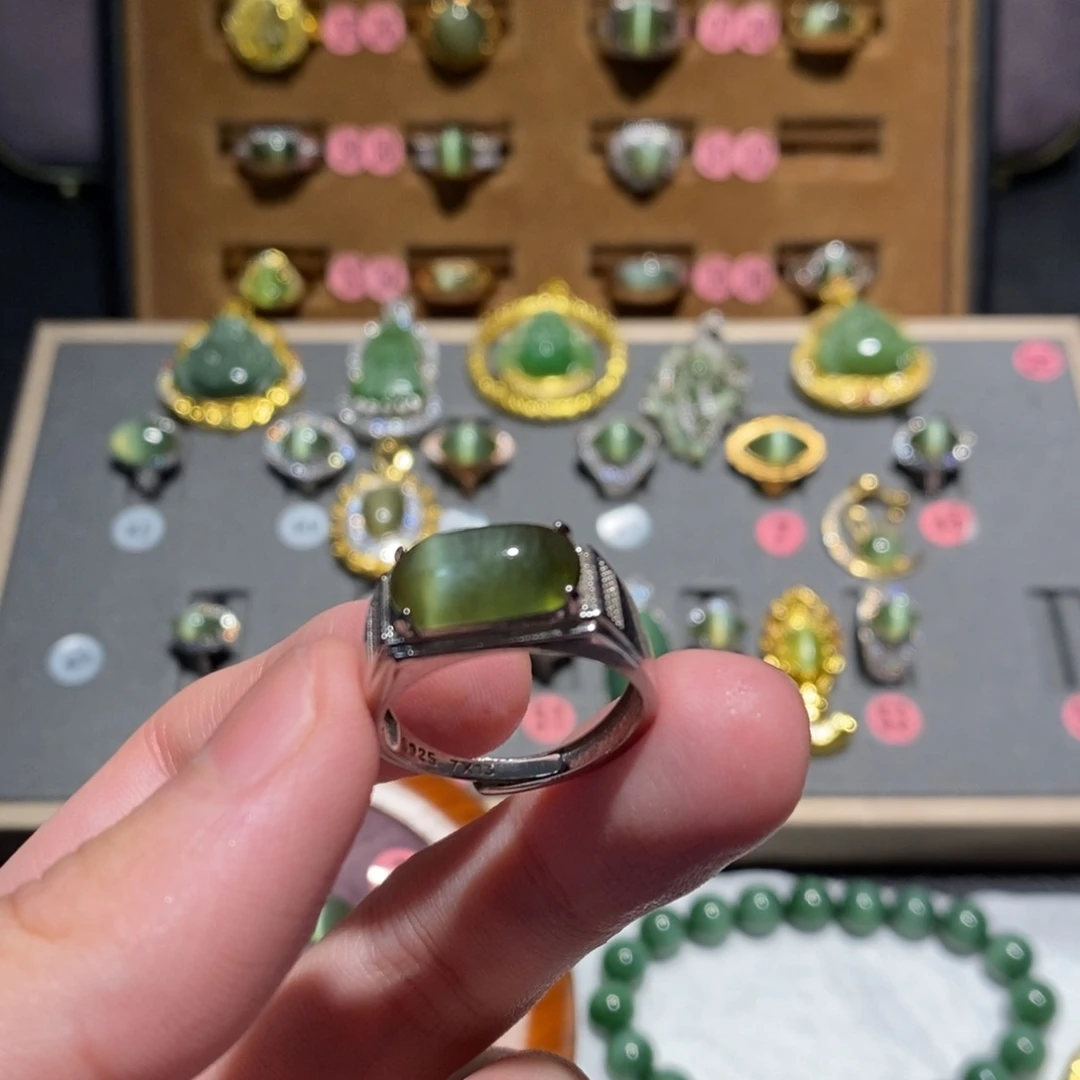 和田玉银S925镶嵌戒指