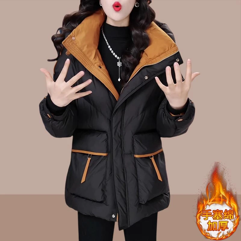 休闲时尚连帽保暖棉服女2025年冬季新款韩版洋气宽松百搭加厚外套