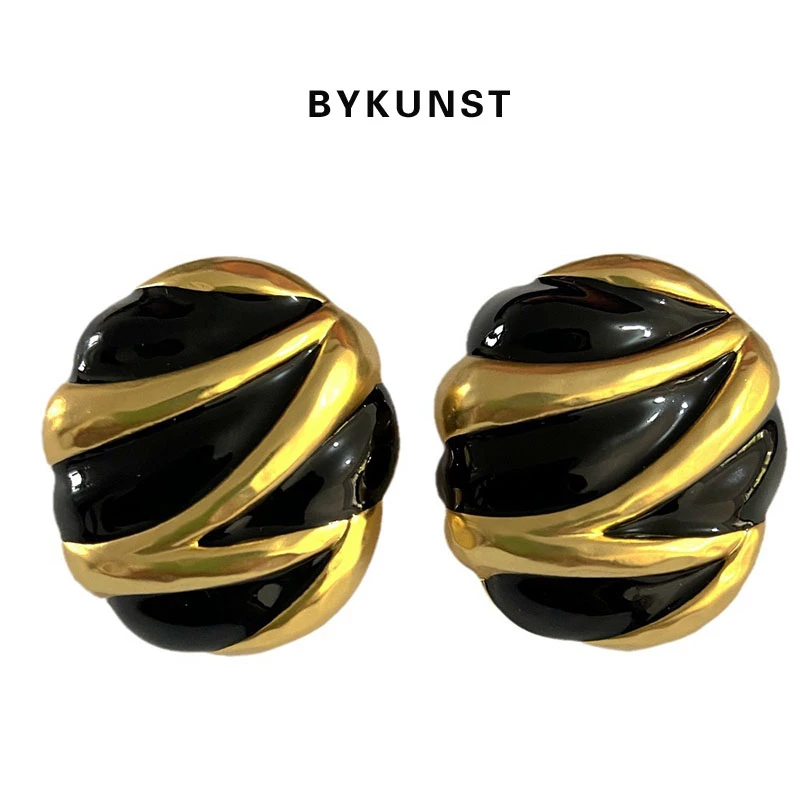 黄铜耳饰 黑金色耳钉简约港风大气耳环职场风气场法式复古【BY824】