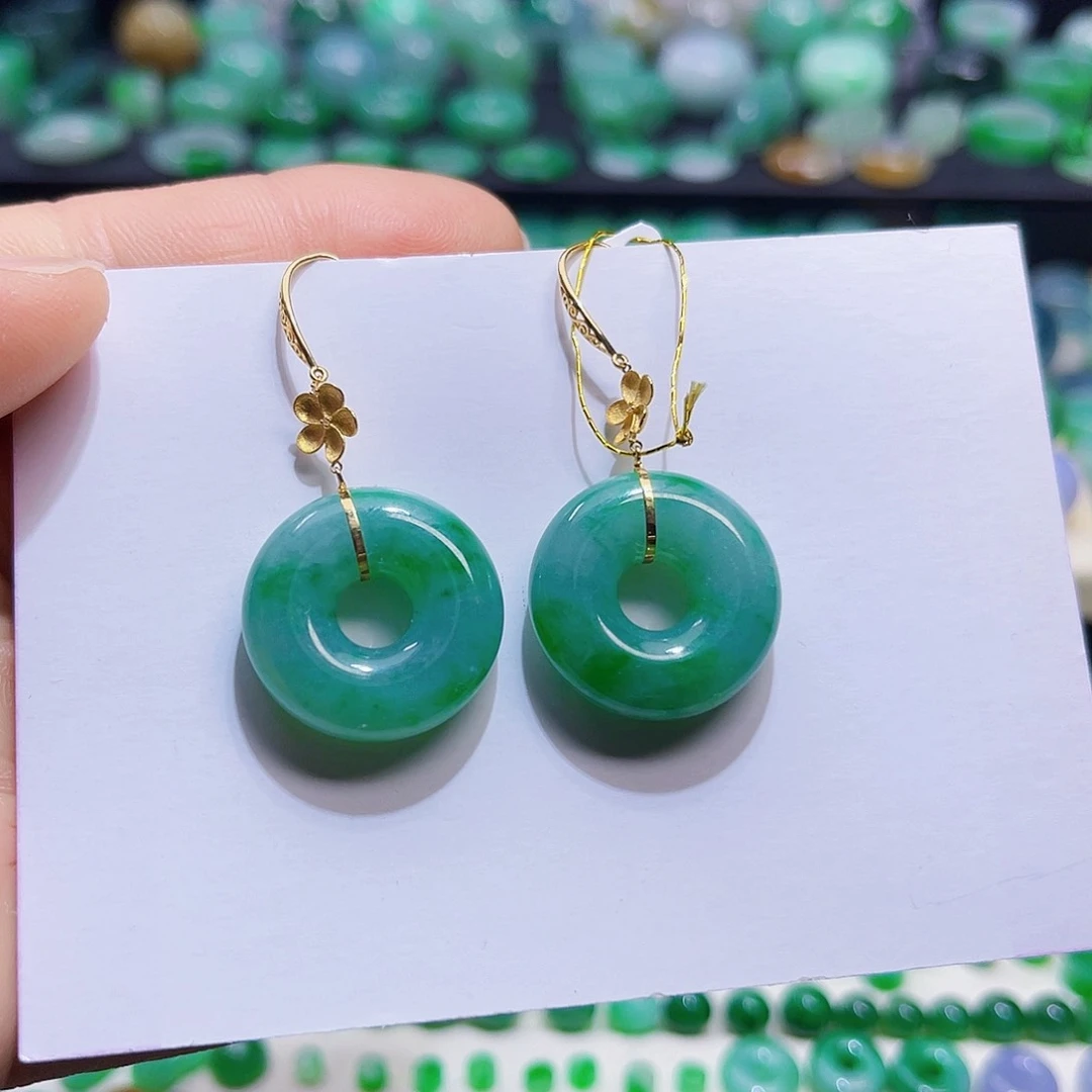 翡翠耳饰未镶嵌天然缅甸翡翠a货