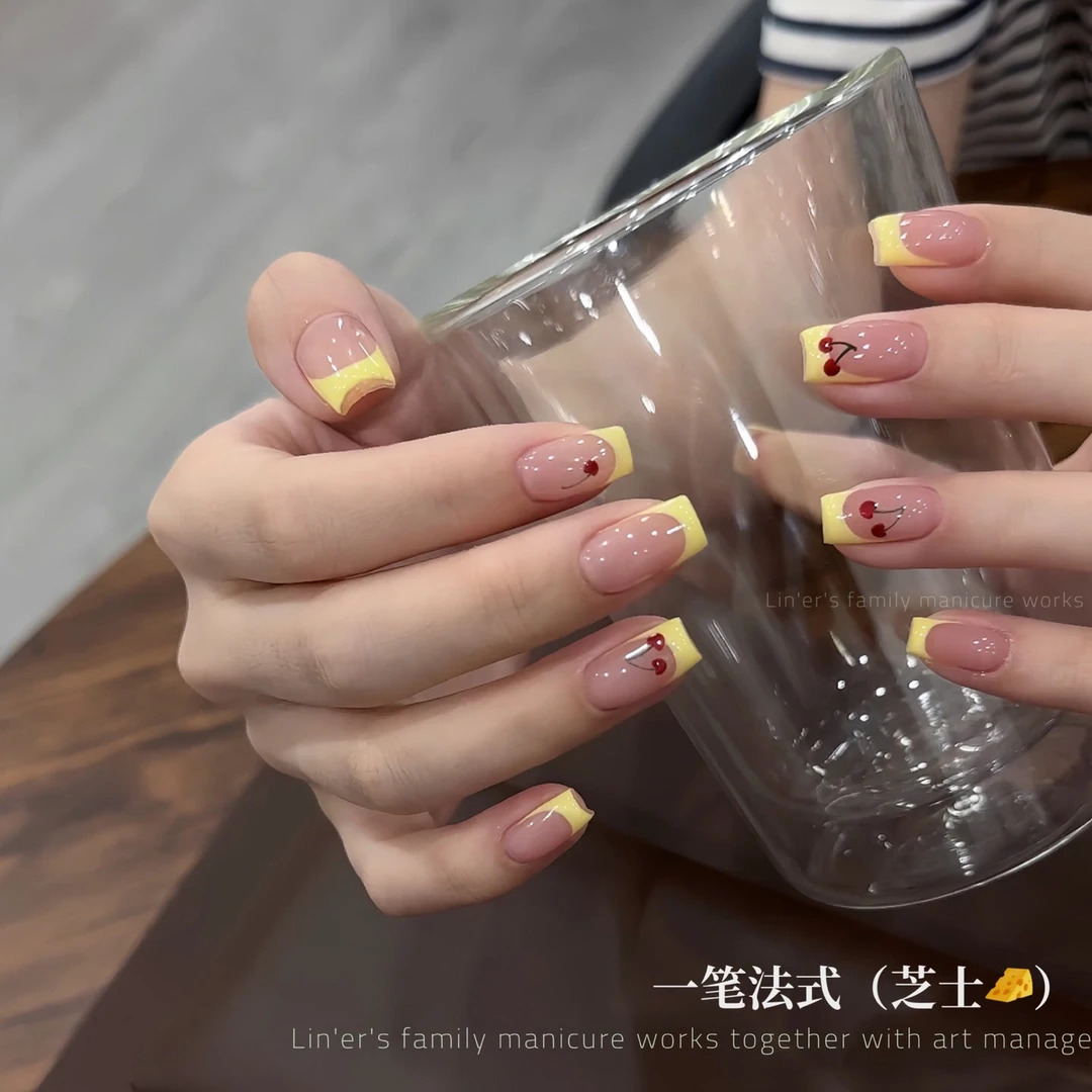 林洱美甲新款一笔法式(芝士黄)拉线胶自带刷头勾边彩绘瓶装甲油胶