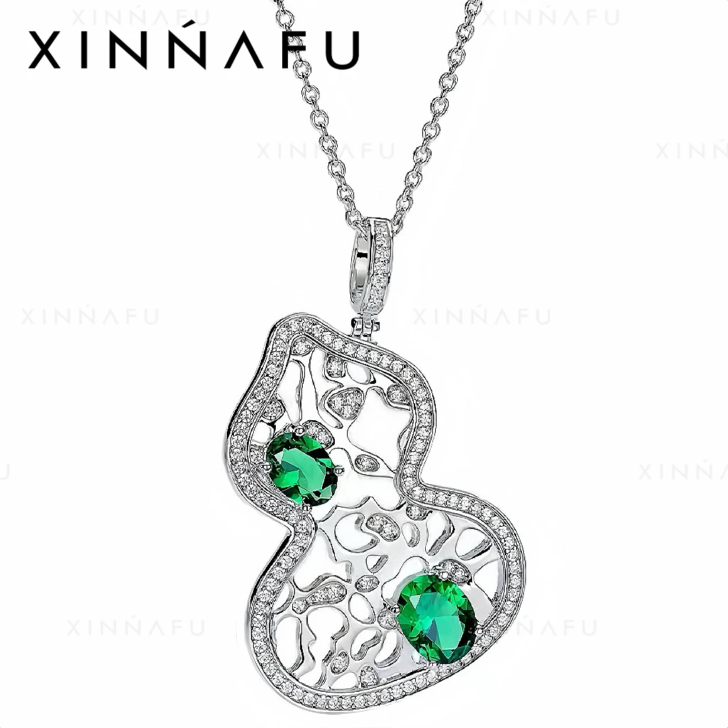 坠链均925银合成锆石 “福禄双喜”镂空葫芦项链