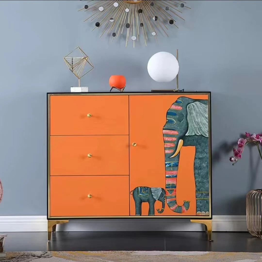 100*36*90cm爱马仕橙斗柜收纳柜现代轻奢客厅整装储物彩绘玄关柜