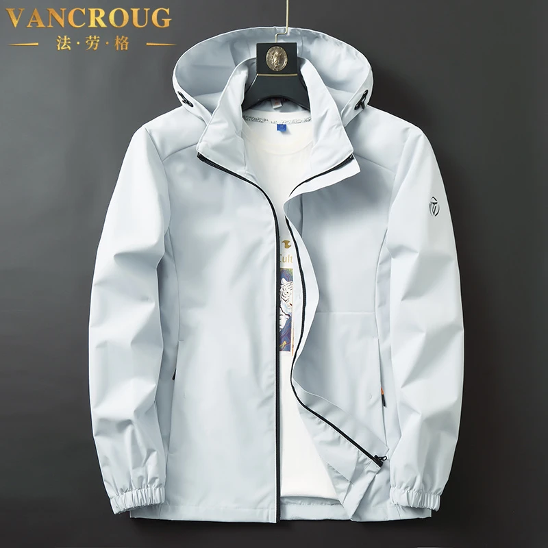 VANCROUG/法劳格夹克男士秋季大码宽松薄款简约纯色百搭休闲夹克