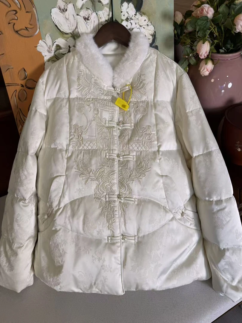 水如画【雪妍】重工系列冬季新中式国风立领气质减龄宽松长袖羽绒服