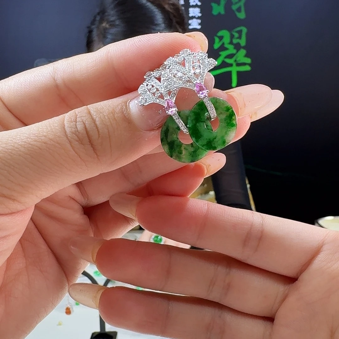 秋***）翡翠18K金镶嵌耳饰18k镶嵌