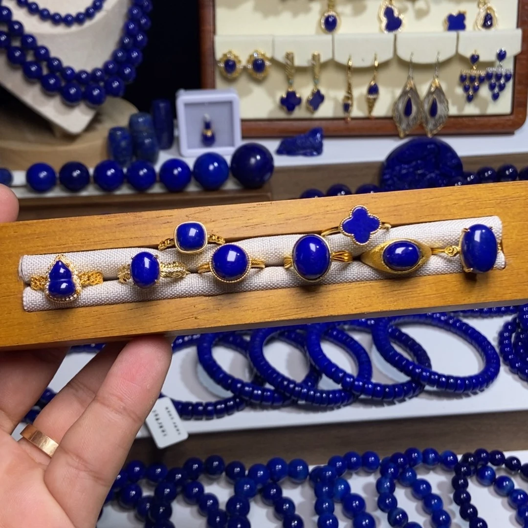 青金石银S925镀金镶嵌戒指多样性发一 下单备注款式