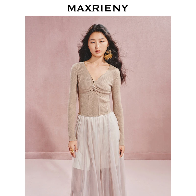 MAXRIENY2024毛针织衫上衣长袖百搭气质保暖毛衣打底衫潮牌女装