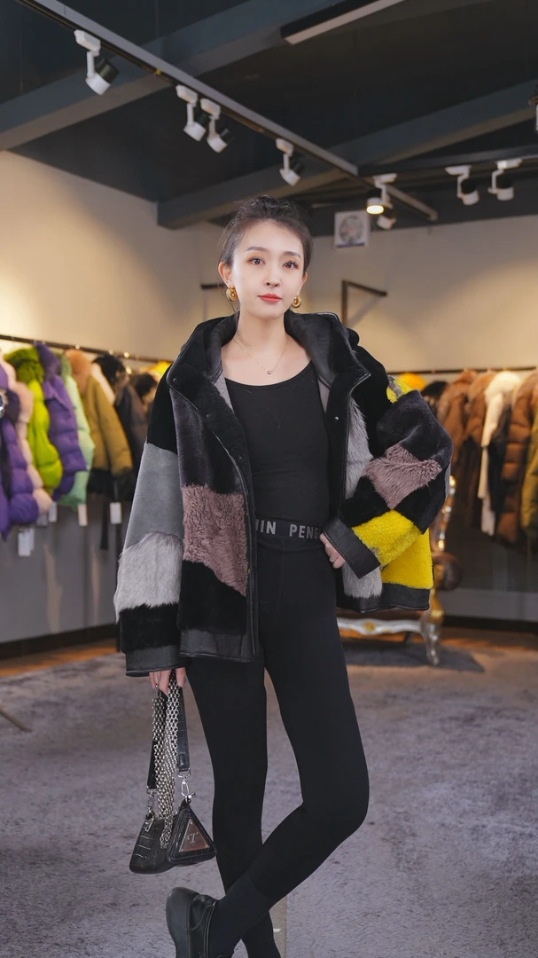 【yongjia】皮毛一体女士外套SNQ-23176-2时尚秋冬设计师冬季百搭