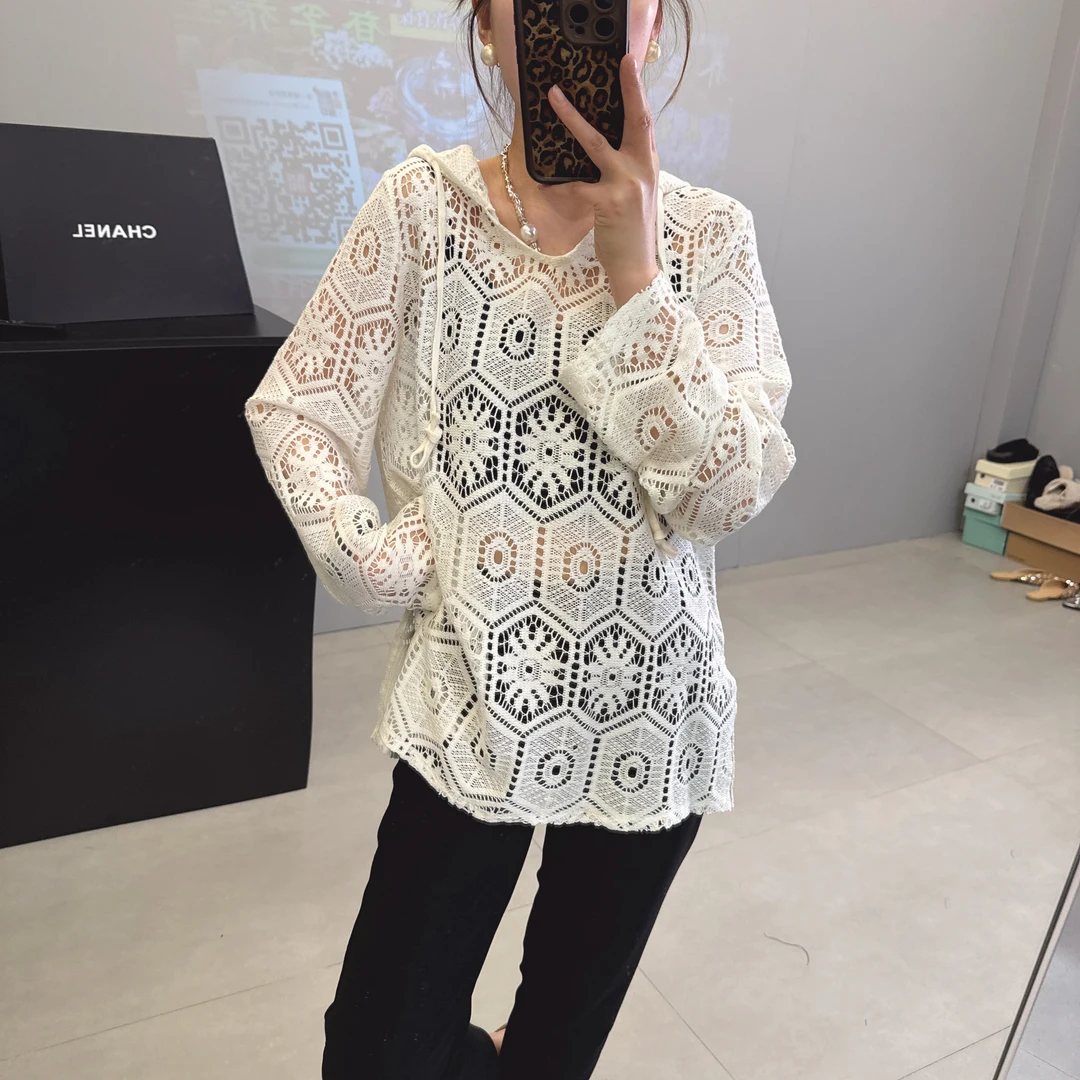 韩版东大门连帽抽绳镂空时尚显瘦百搭打底8378