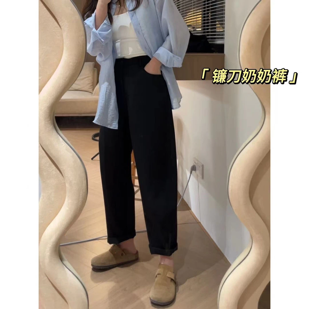 D1135单色款后腰松紧高腰显瘦时尚宽松奶奶裤