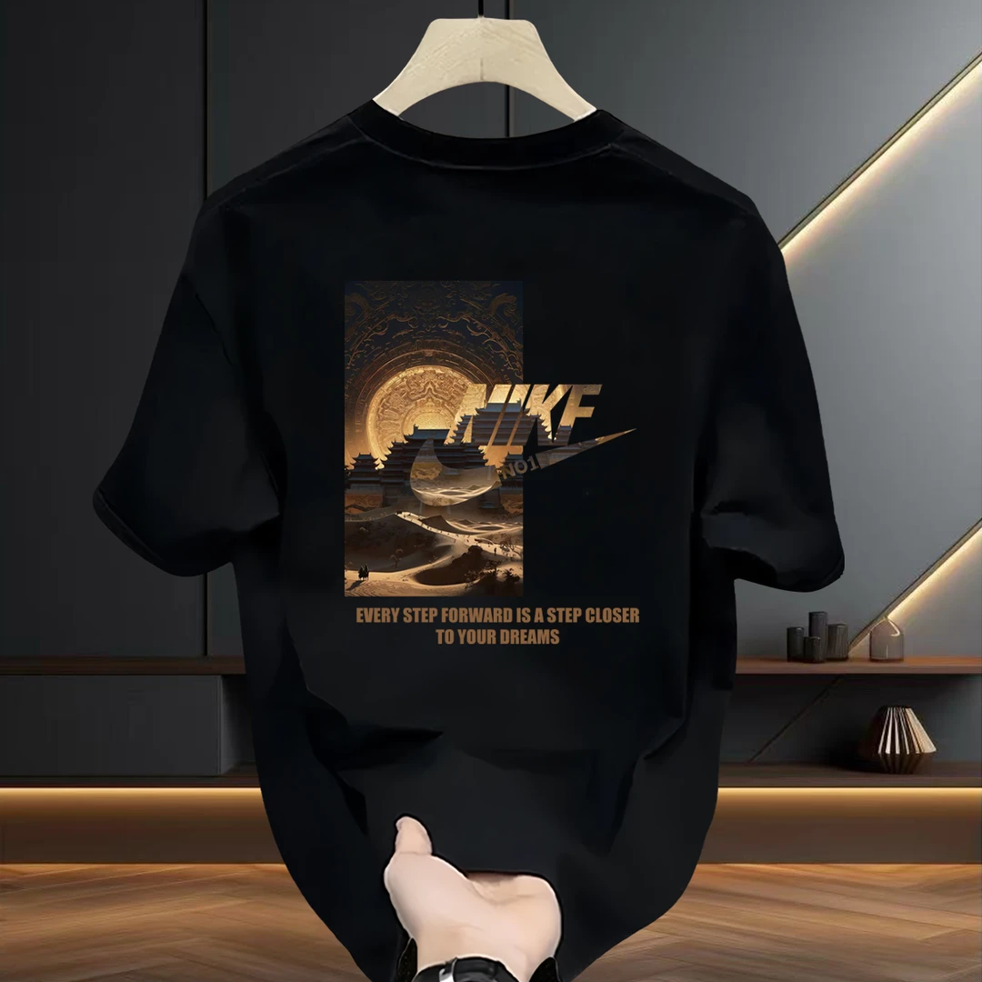 轻奢潮流2025新款夏季男士短袖T恤百搭宽松圆领半袖潮牌纯棉上衣