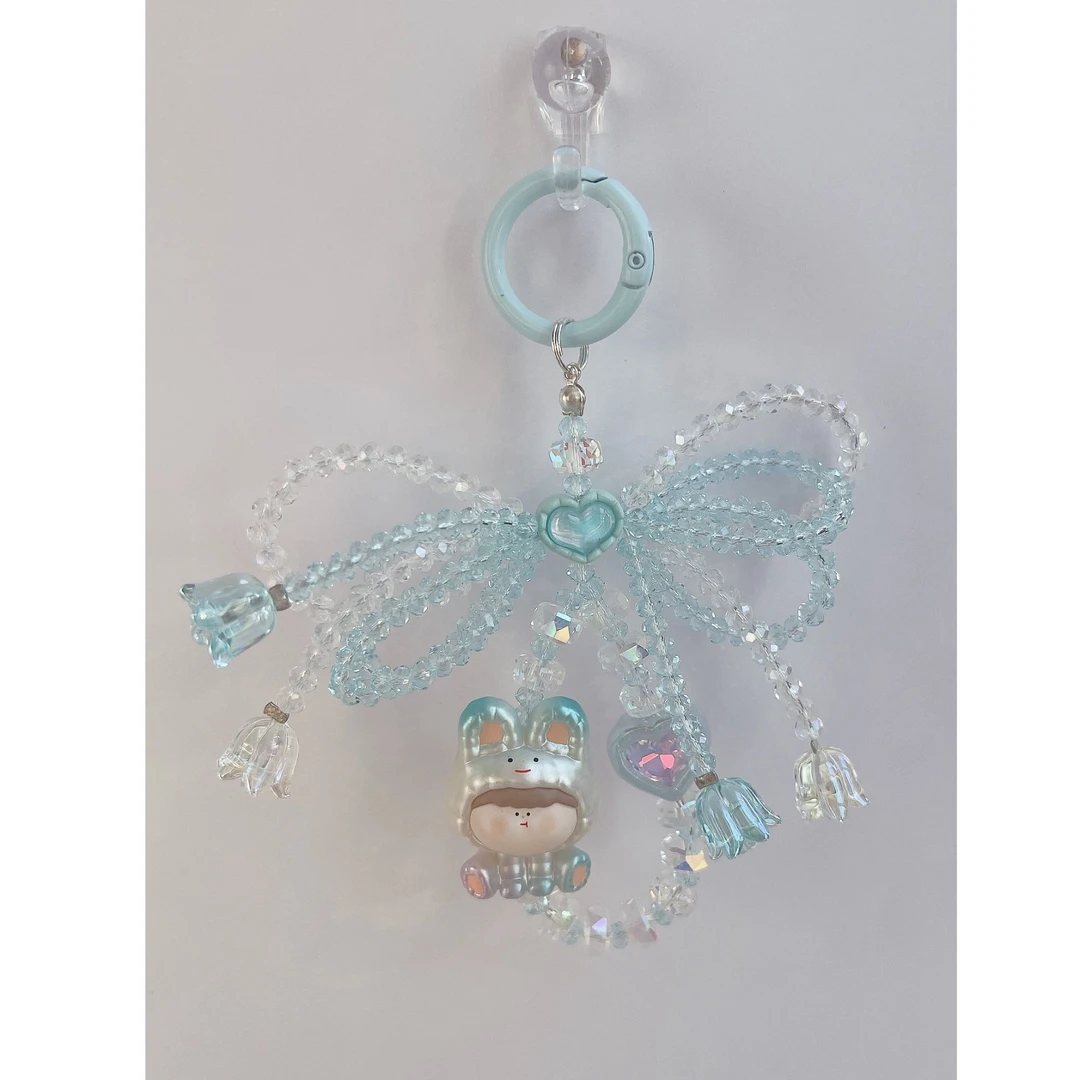 蝴蝶结珠光小兔子手机链钥匙扣挂件