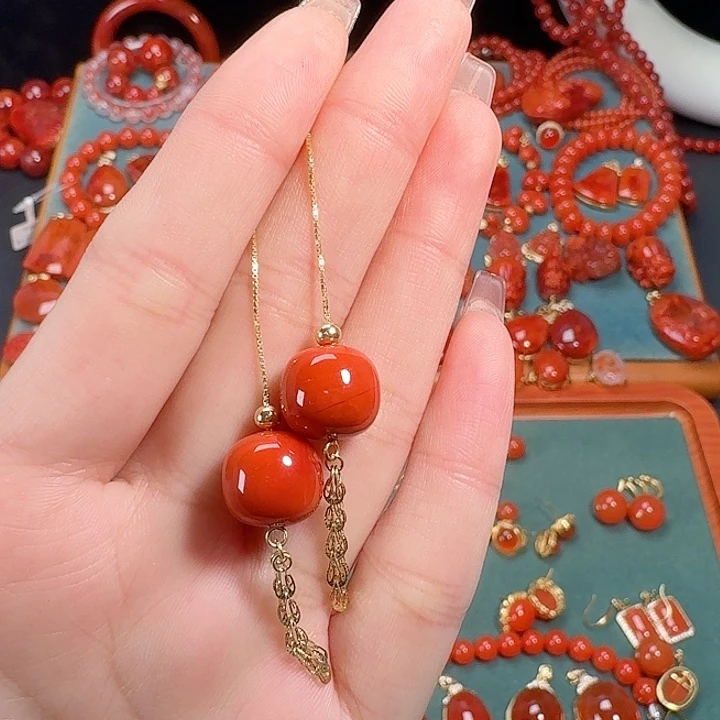南红玛瑙银S925镶嵌耳饰