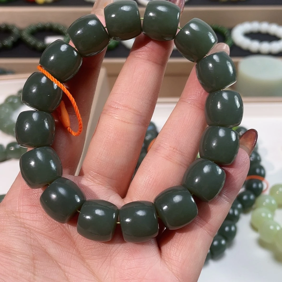 和田玉手链未镶嵌瓷蓝14