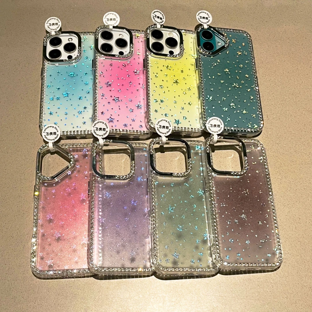 飞虎胜渐变闪钻星星适用iPhone16苹果15promax闪粉手机壳13/12/11