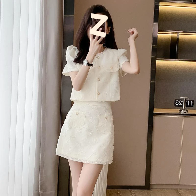 小香风时尚套装女夏新款高级感小洋装气质名媛提花上衣短裙两件套