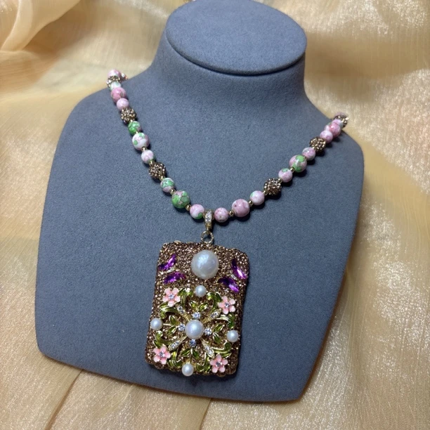 铜合金项链 经典百搭设计款个性粉色花朵项链412