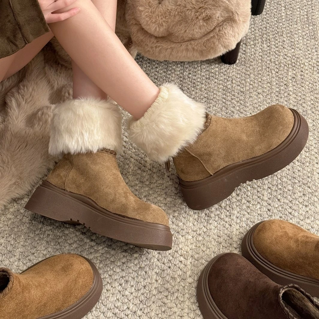 贾不假短靴女款2025新款秋季复古时尚百搭厚底增高加厚保暖勃肯靴