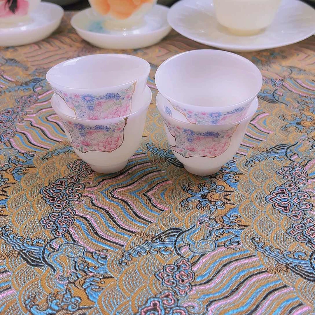 盖碗瓷璞玉瓷万花客杯4个45cc