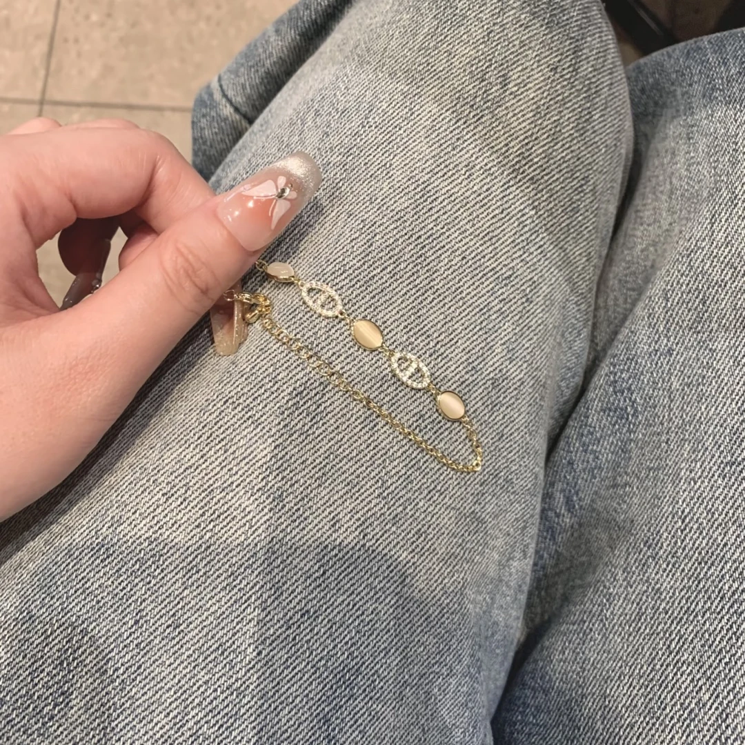 铜合金手链 C2084法式椭圆猫眼金色猪鼻子ins复古时尚手链小众