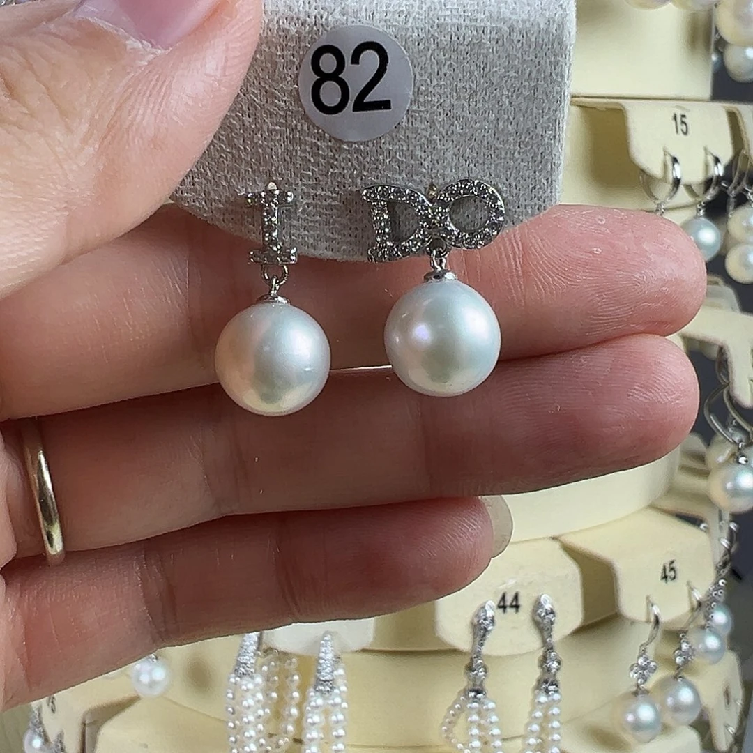 银S925镶嵌淡水珍珠耳饰11mm