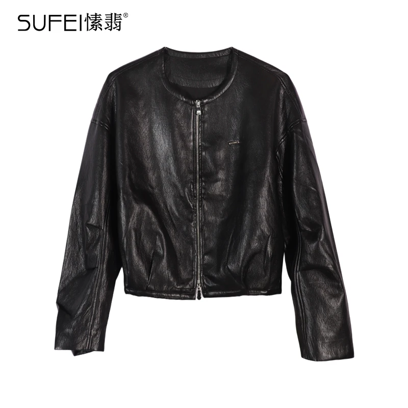 SUFEI/愫翡S53PY1109A 秋季新款简约纯色皮衣 1109