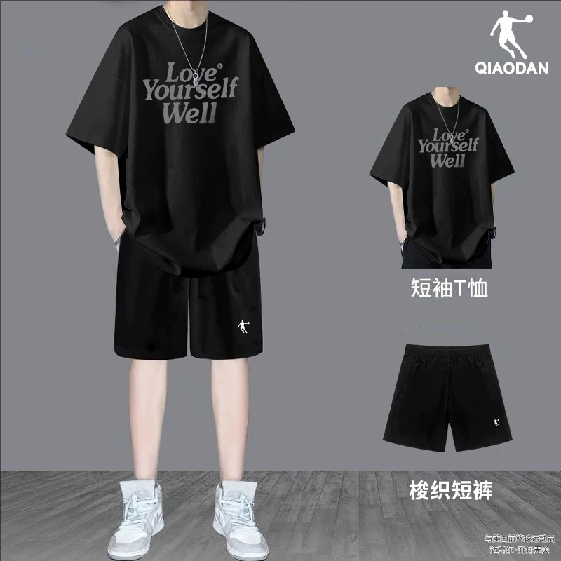 乔丹运动服套装男士秋季短袖T恤短裤青少年初高中宽松休闲两件套