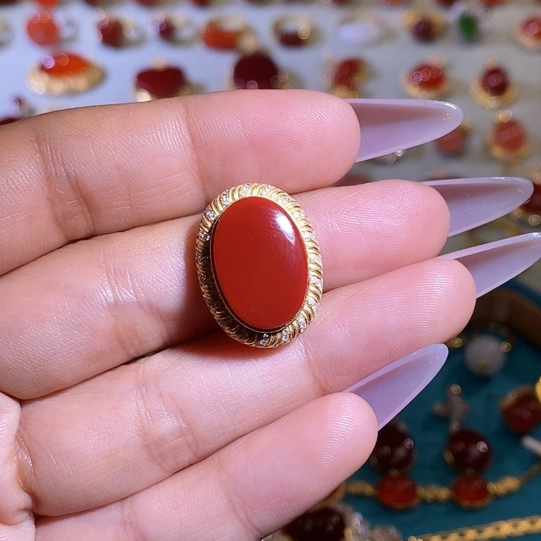 南红玛瑙18K金镶嵌吊坠(不含链)