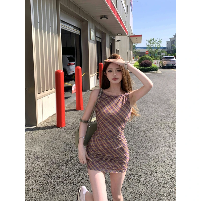复古性感不对称扭结设计吊带裙女网纱弹力修身气质辣妹包臀连衣裙