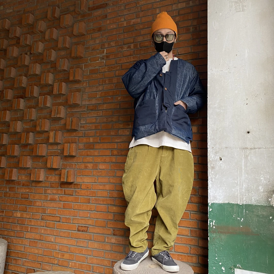 休闲通勤百搭条绒双色长裤