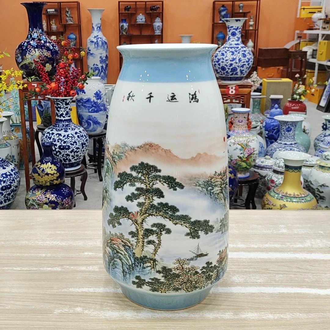 景德镇陶瓷花瓶客厅玄关电视柜摆件德金鸿运千秋瓶