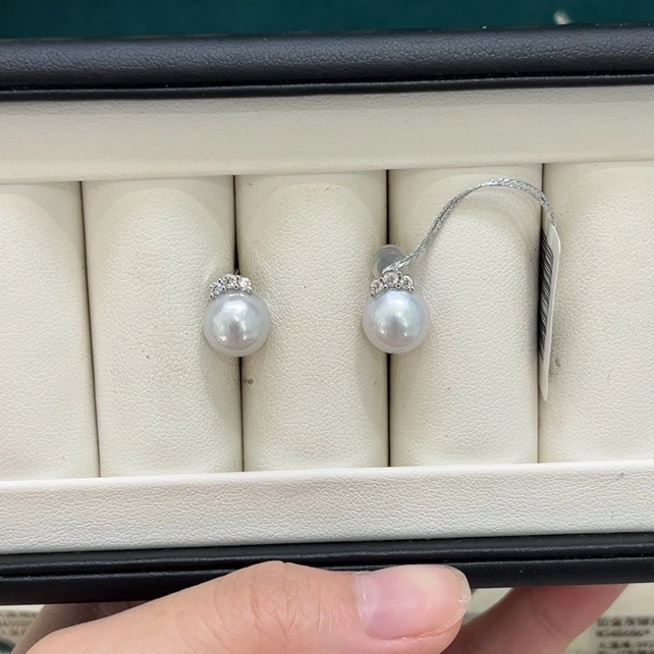 银S925镶嵌耳饰海水珍珠9-10mm 39号