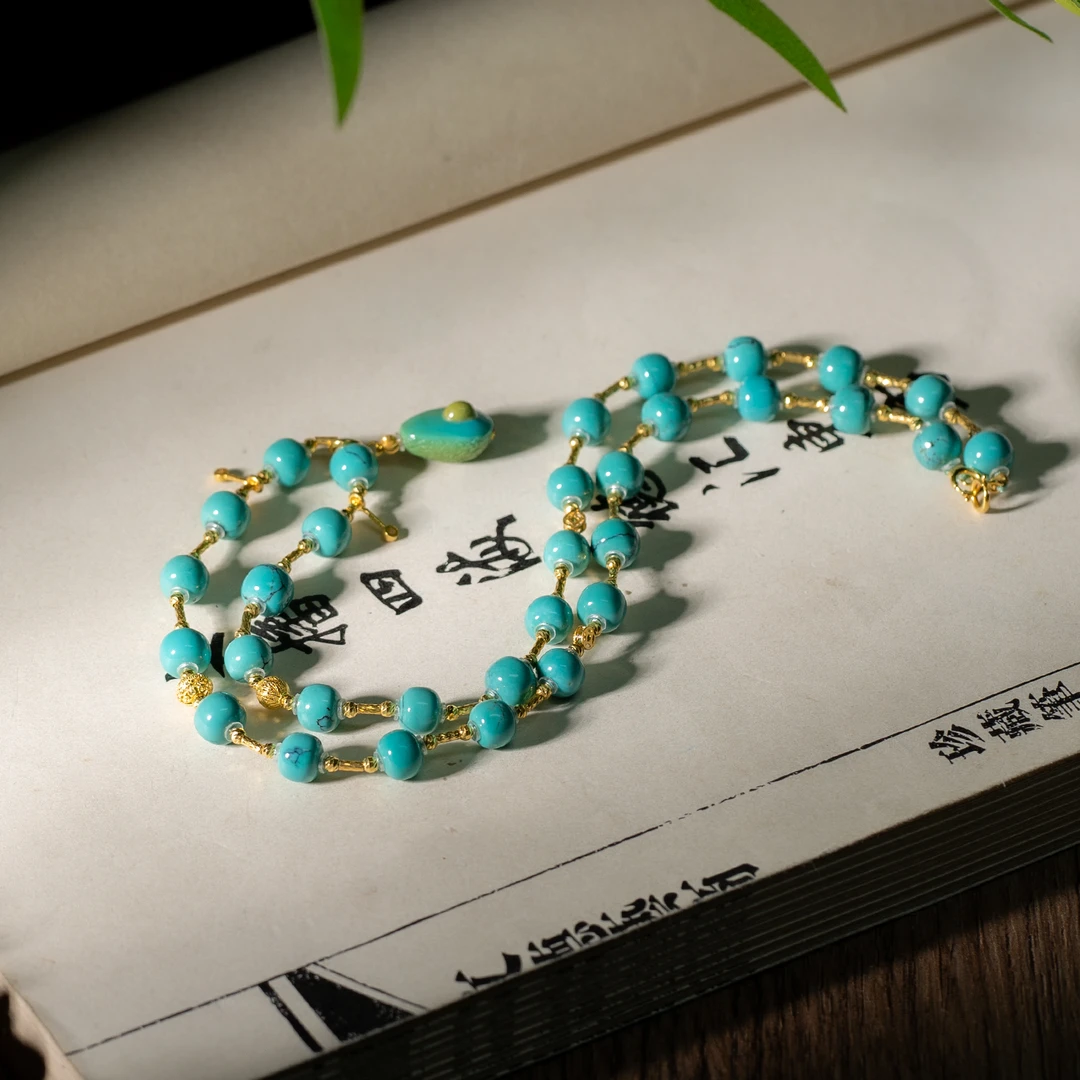 【世间臻宝】18K绿松石老型DIY项链/多样性发一件/Q1480/41cm/6mm/3