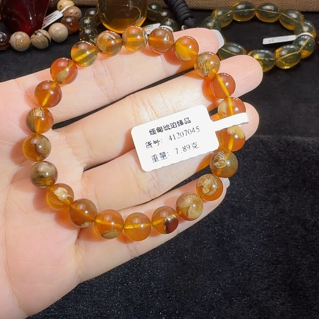 琥珀未镶嵌珠宝奇石8.9mm橘蜜白蜡飘花