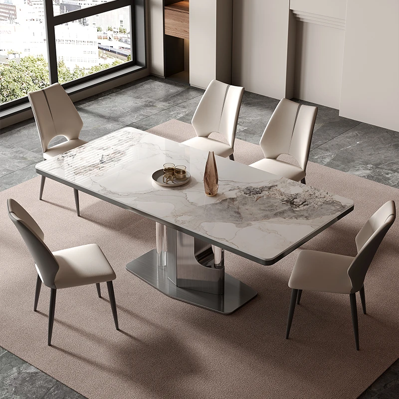 轻奢岩板餐桌家用餐桌简约北欧餐厅极简意式长方形可伸缩简约组合