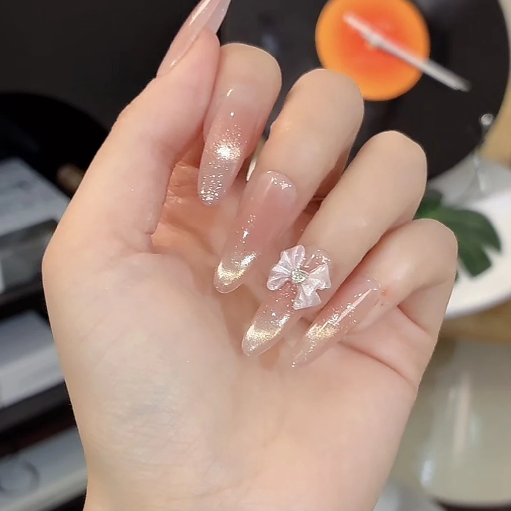 【安妮日记-12片】鹿鹿家-纯手工穿戴甲新品猫眼手作珠光蝴蝶结X