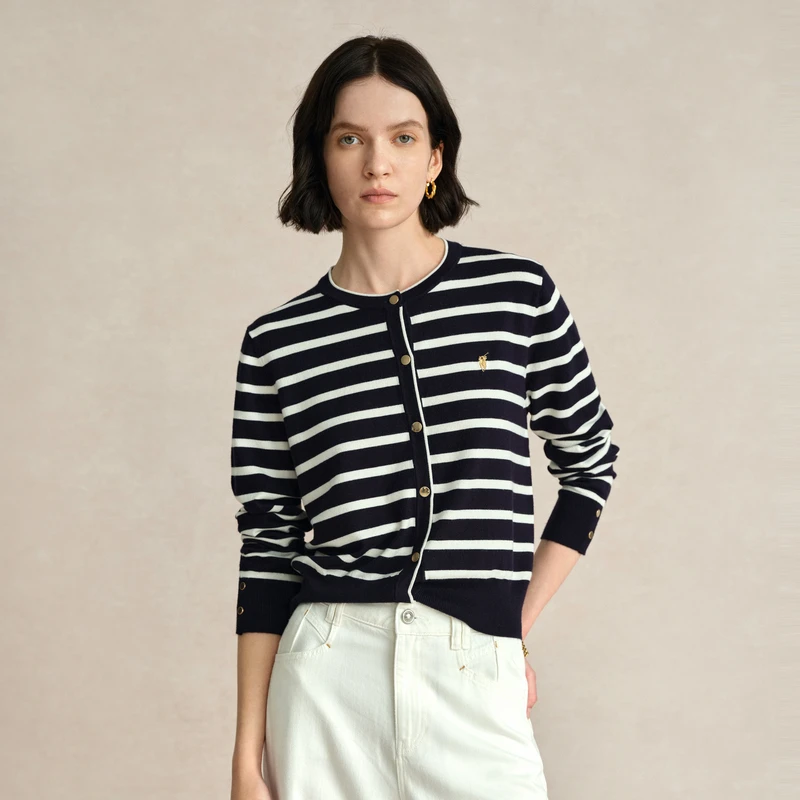 POLOWALK女装新品秋季女士条形针织衫