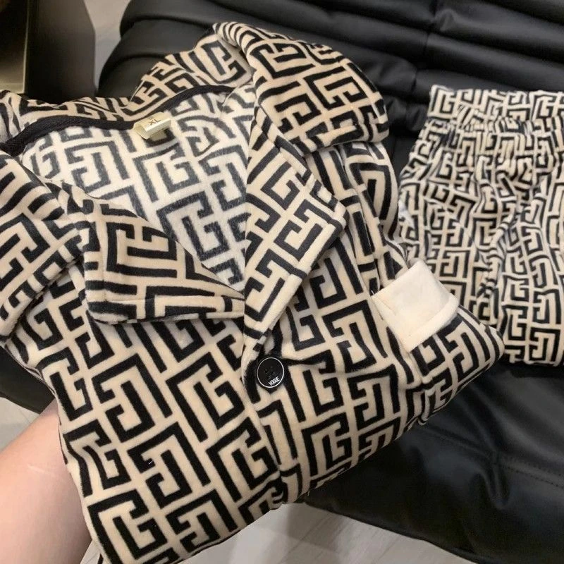 秋冬季海岛绒情侣睡衣女加绒加厚开衫高级感保暖家居服可外穿套装