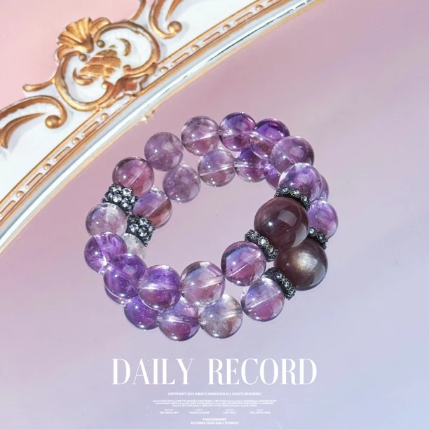 【绮窗含月】高货天然玻利维亚紫水晶手串女款紫锂云母