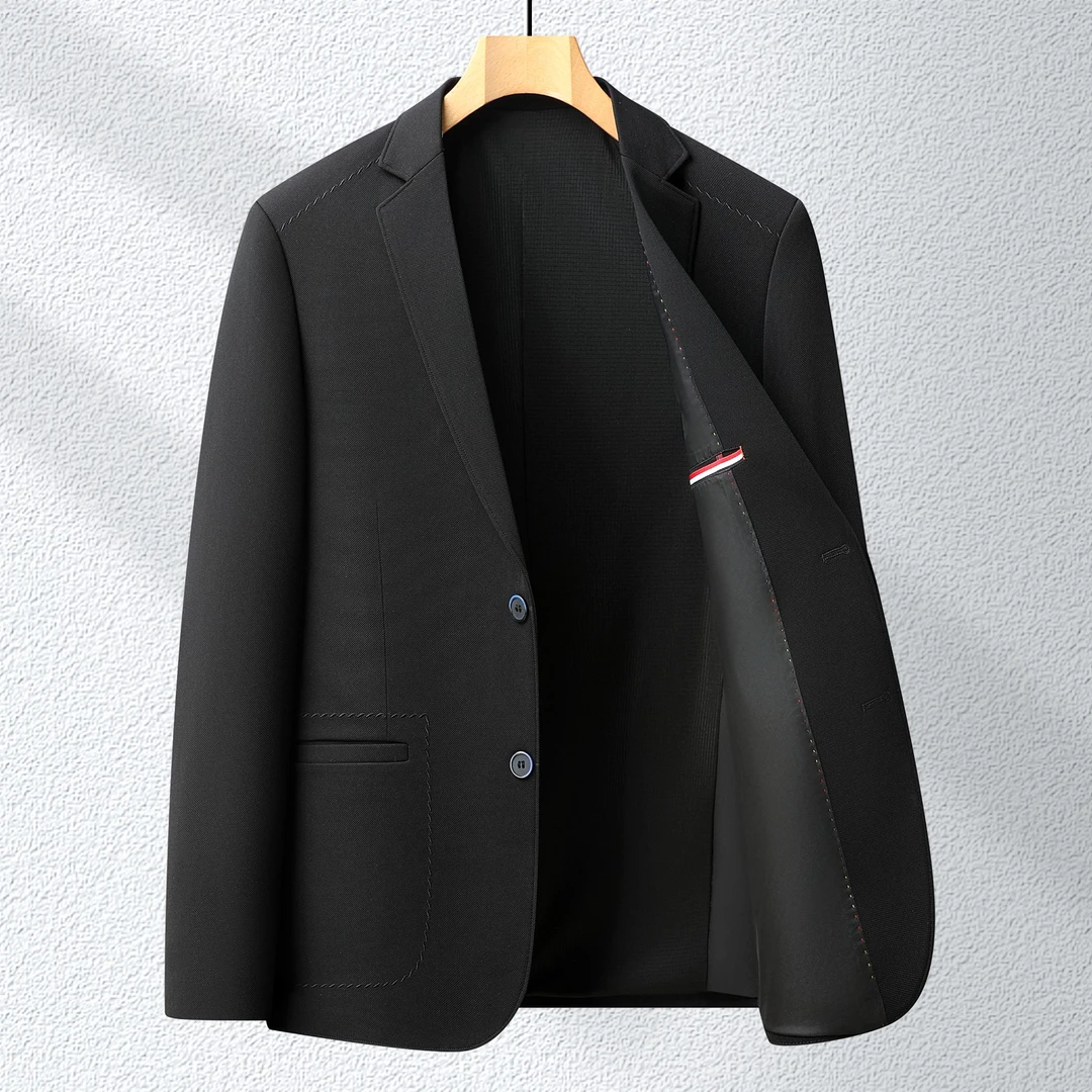 2025春夏薄款口袋绣花男式西服锦纶弹力免烫小西装纯色休闲单西男