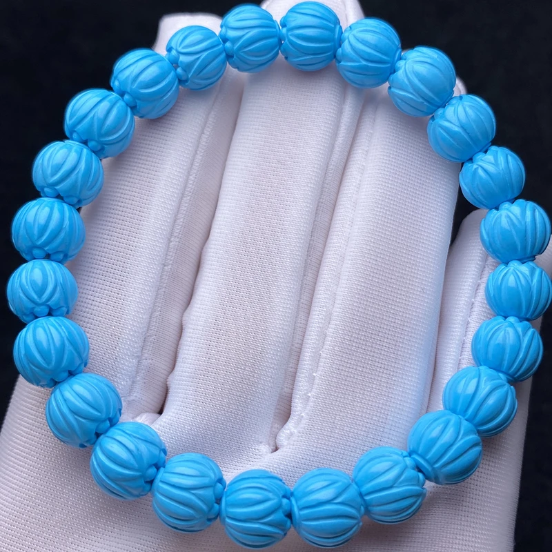 精品瓷高蓝色莲花珠手串单圈手链散珠雕刻珠单对珠diy隔配珠配饰