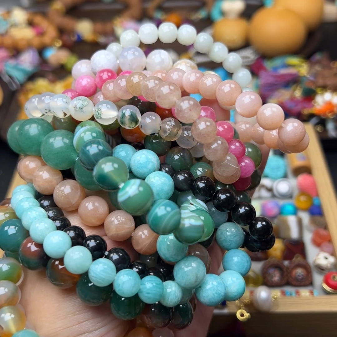 玛瑙/玉髓未镶嵌8-12mm珠串发两条