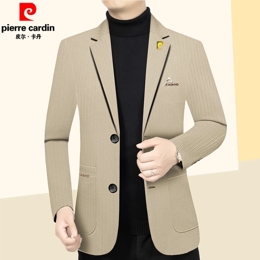 皮尔卡丹春秋季新款高档男士休闲商务西装外套中年修身百搭西服男