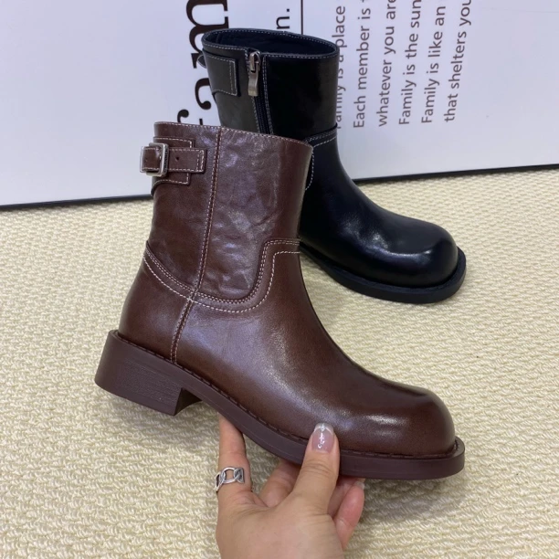 秋冬新款全皮切尔西百搭短靴