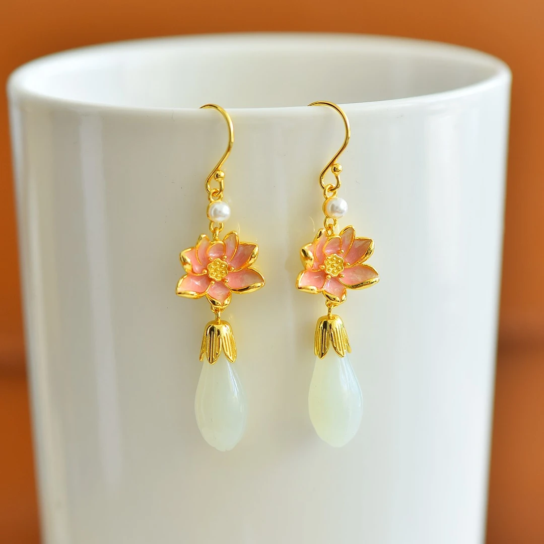 69-1号和田玉珐琅彩新中式耳坠