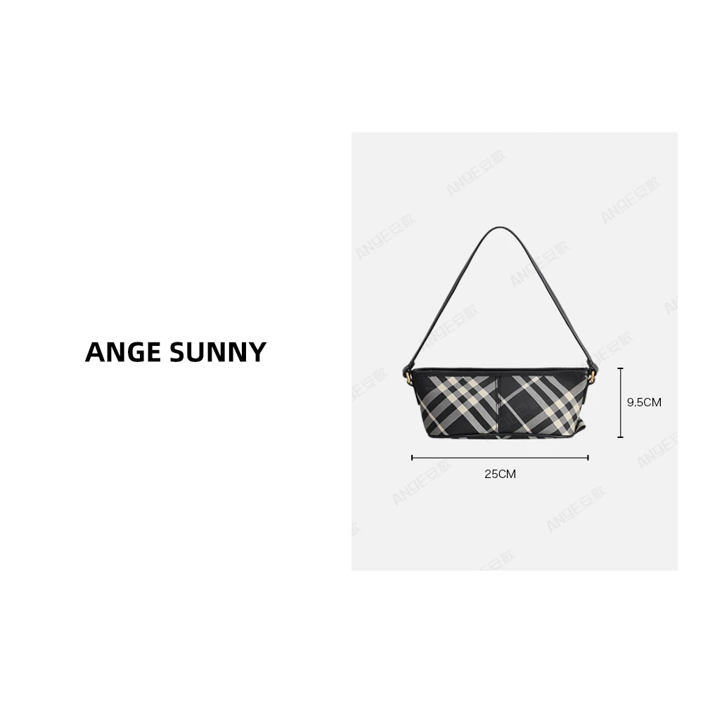 ANGE SUNNY【格纹牛皮单肩包】经典骑士腋下包时尚新款