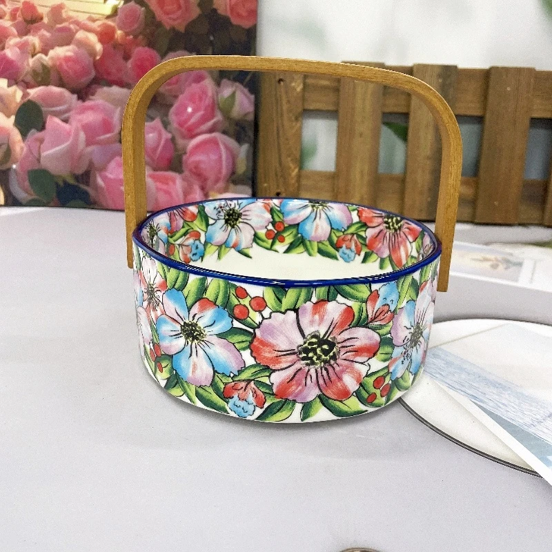 【欧礼HOME】七彩花系列6英寸提手水果碗