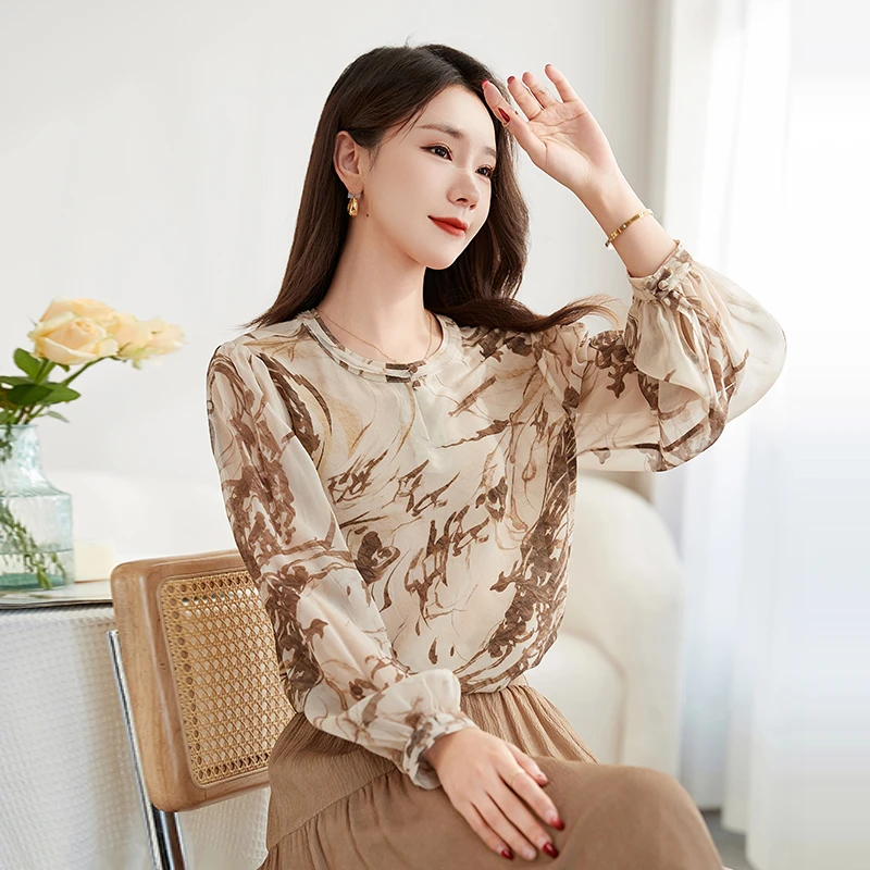 水墨佳人桑蚕丝真丝气质女装小衫12599338